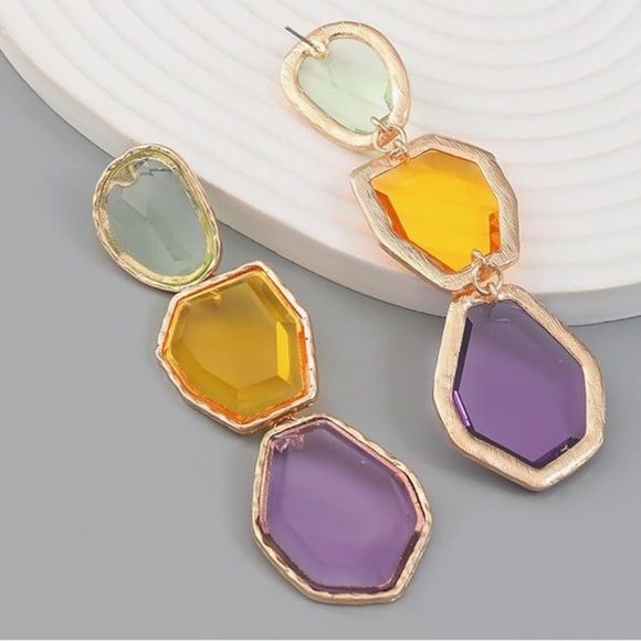 Elegant Multicolor Geometric Drop Earrings - Picture 2 of 3
